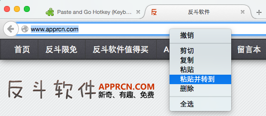 Paste and Go Hotkey - 添加「粘贴并转到」的快捷键[Firefox 扩展]丨www.apprcn.com 反斗软件